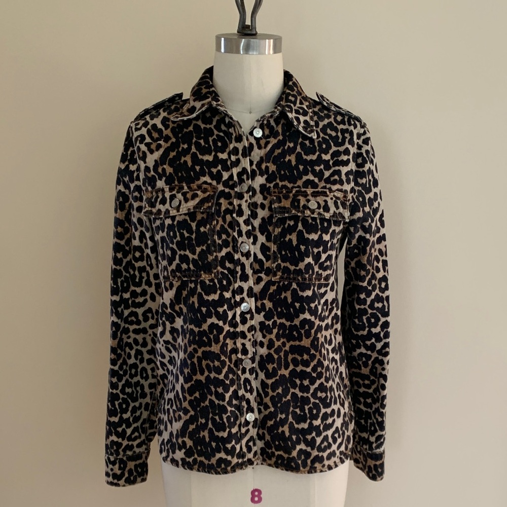 Ganni Leopard Print Denim Shirt Jacket Size XS or 34